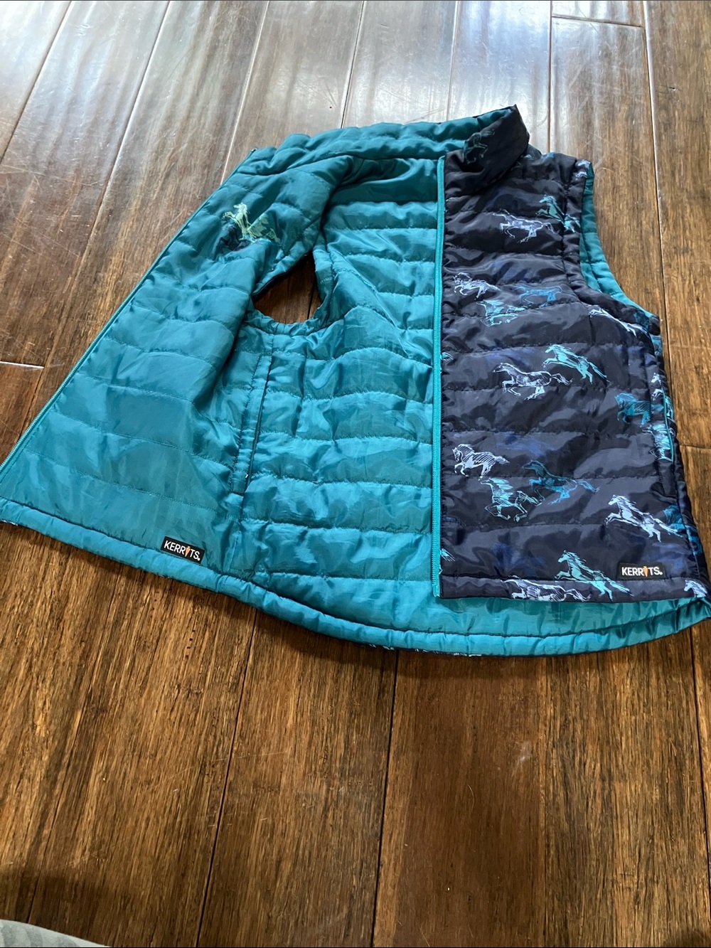 Kerrits Navy & Teal Horse Print Quilted Vest
